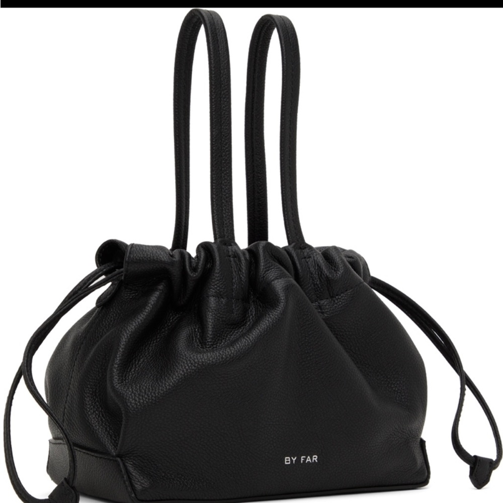 BY FAR Black Leather Drawstring Shoulder Bag